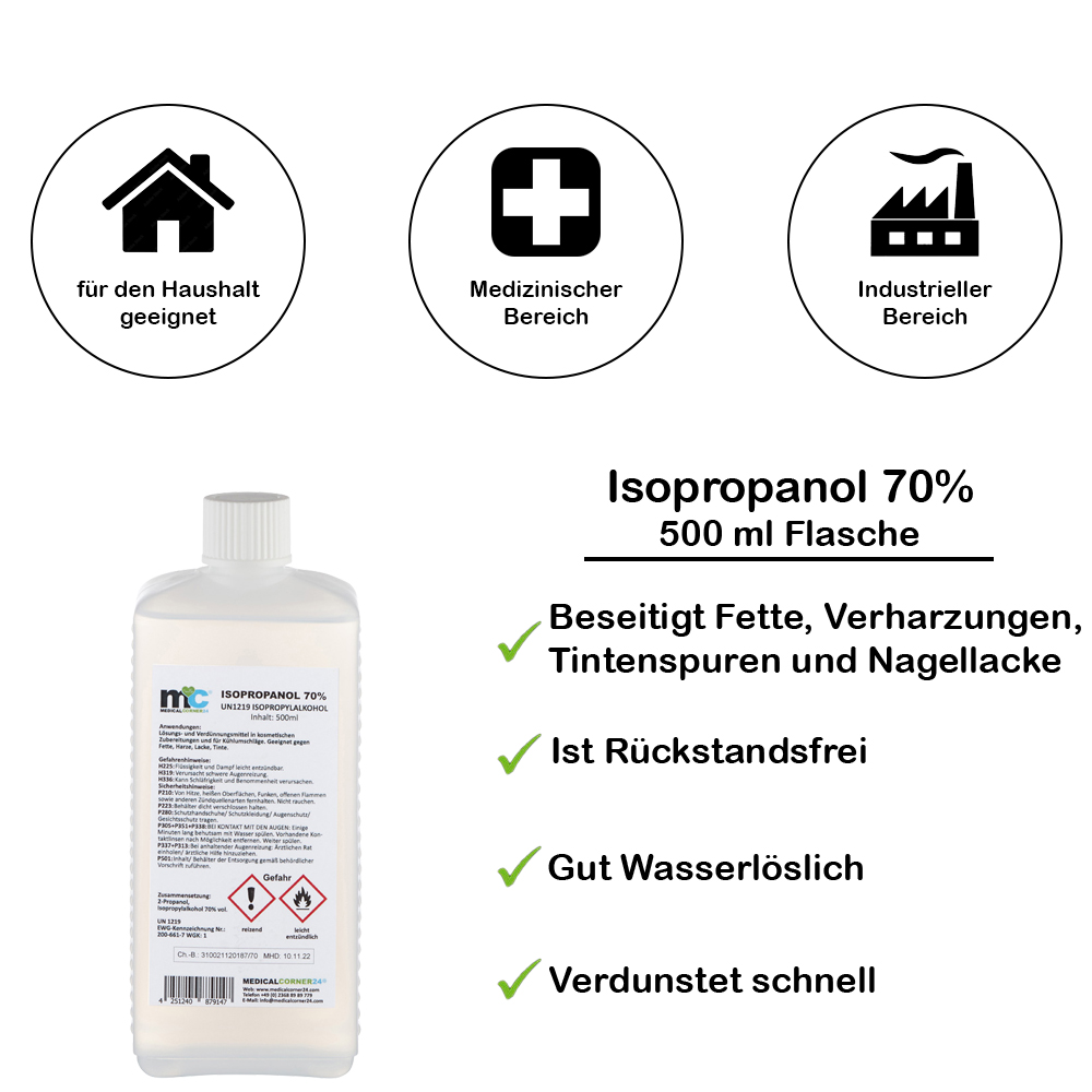 Isopropanol 70% isopropyl alcohol, 500 ml bottle