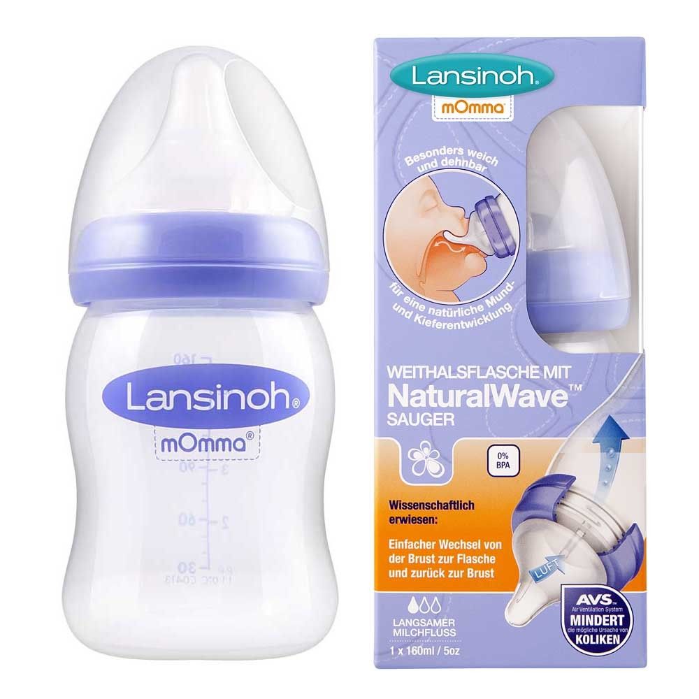 Lansinoh wide-mouth bottle, NaturalWave™ teat size S, BPA free, 160ml