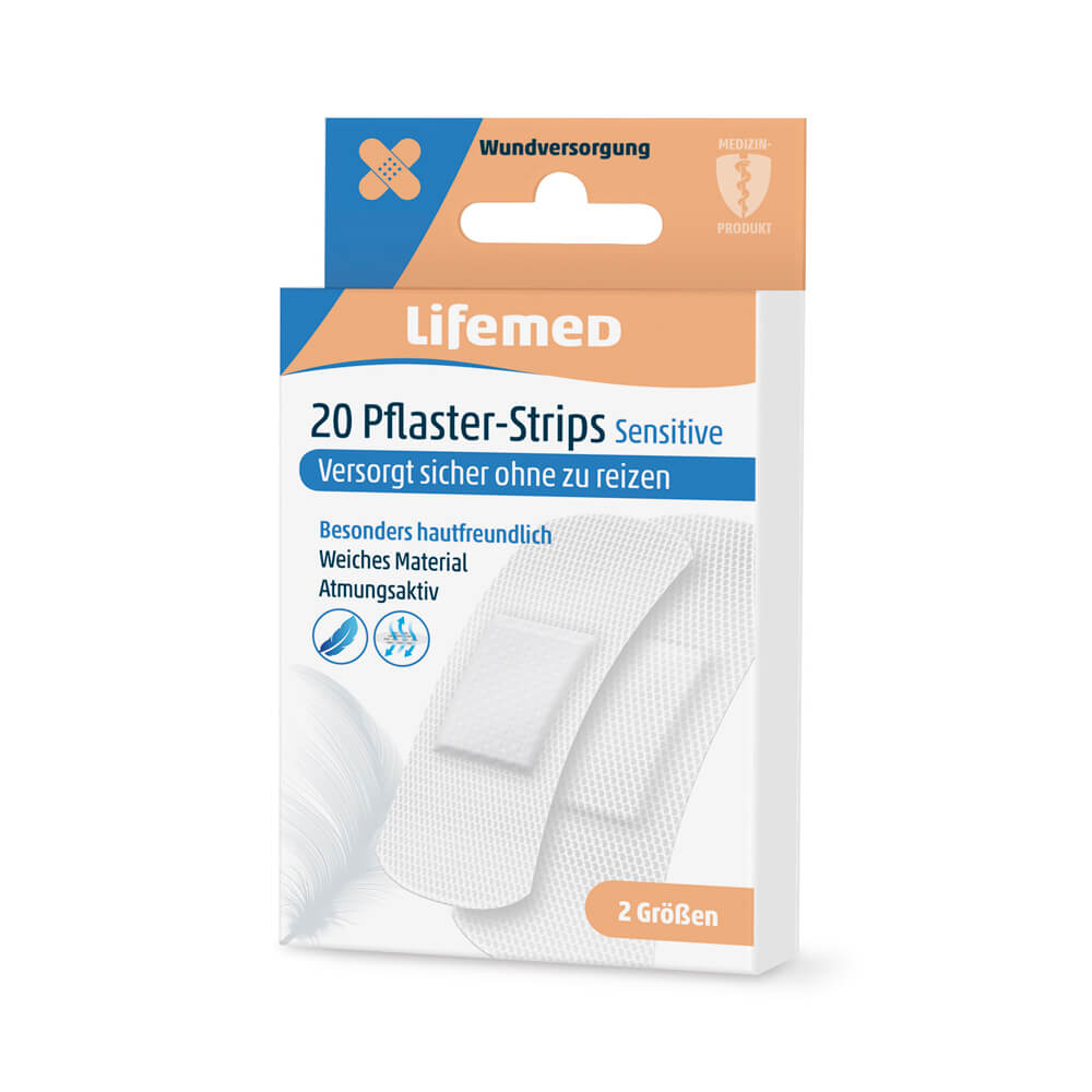 Plaster strips Sensitive, white, from Lifemed®, 2 sizes, 20 pieces