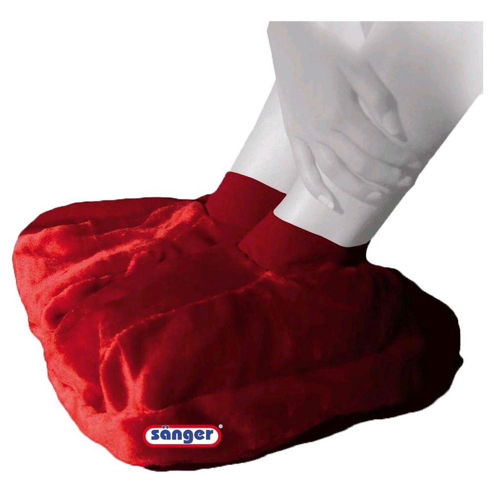 Foot warmers made of plush with 2.0 L hot water bottle by Sänger, red