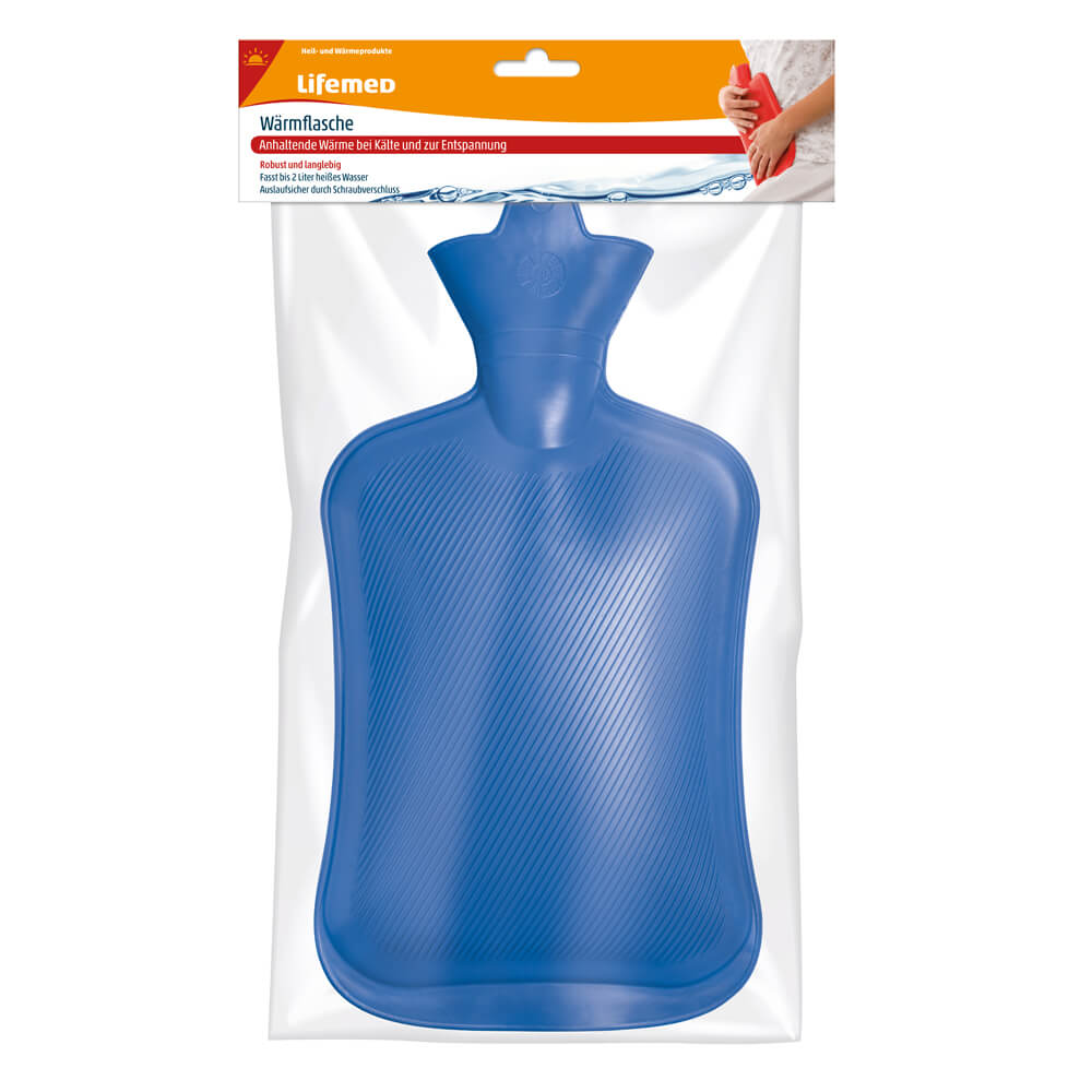 Hot Water Bottle 2L, Screw Cap, 32,5x20,3cm, from Lifemed®, blue