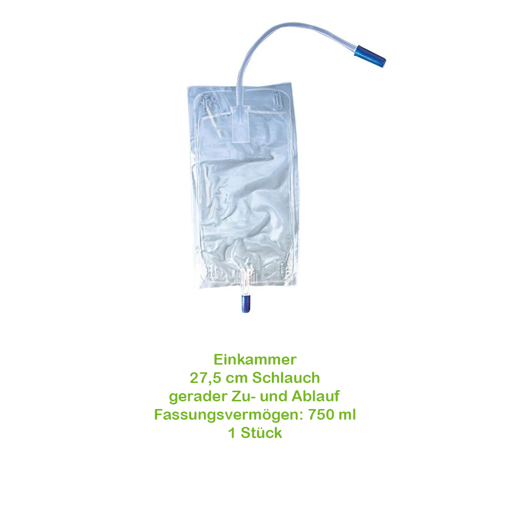 Ratiomed urine leg bag unicameral 750 ml, inlet / outlet, 27.5 cm hose