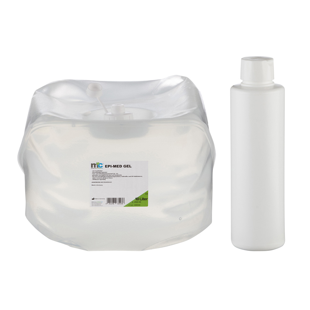 IPL Gel Epi-Med, IPL contact gel, 10 litre cubitainer and empty bottle