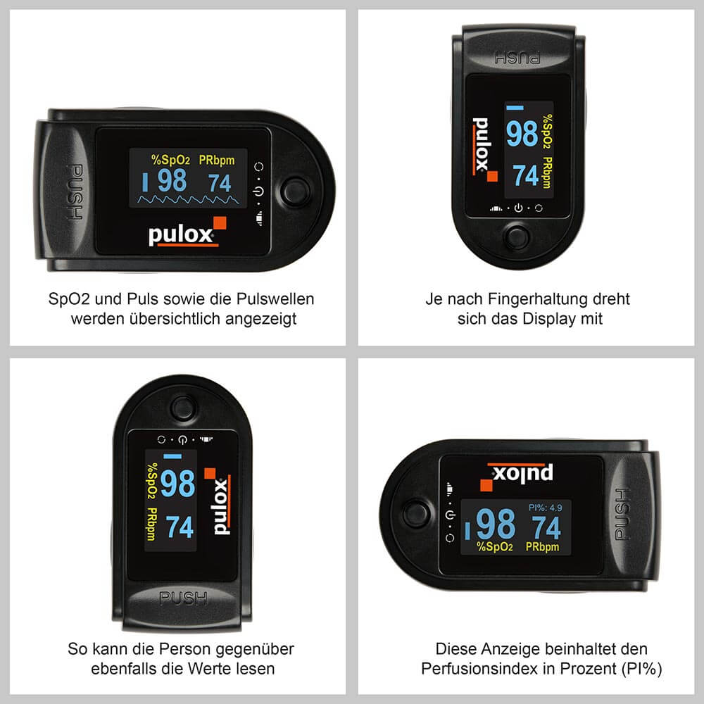 Pulox Finger Pulse Oximeter PO-200 Solo, rotatable OLED display, various colors