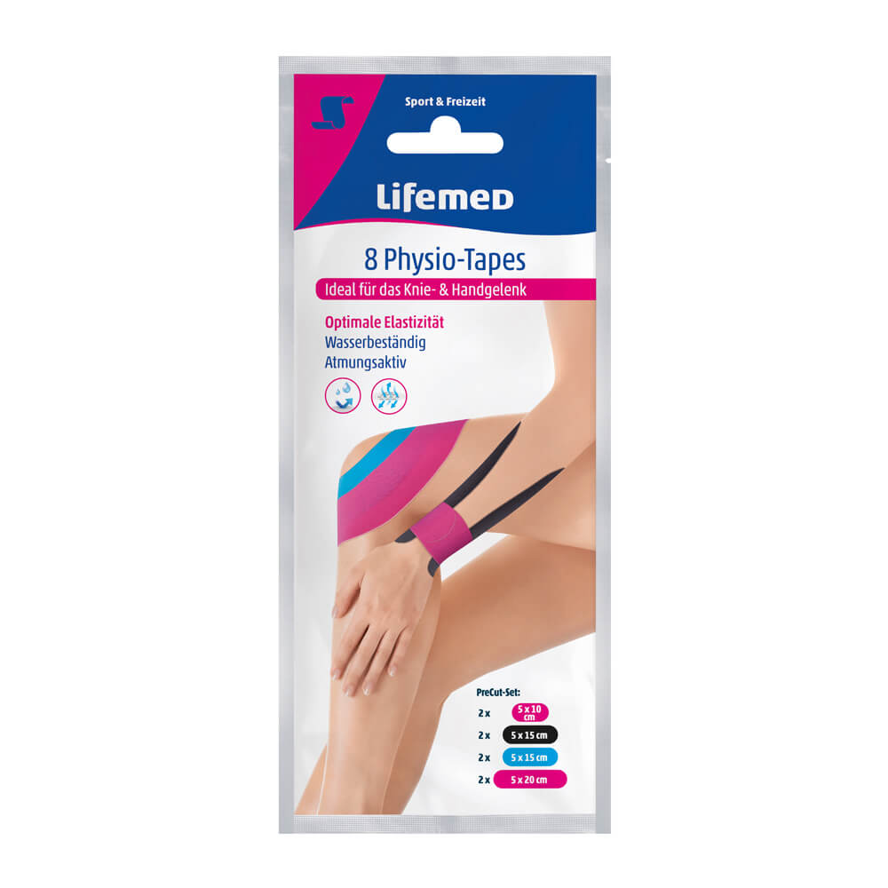 Physiotapes knee/hand joint, by Lifemed®, 4 sizes, 8 pieces