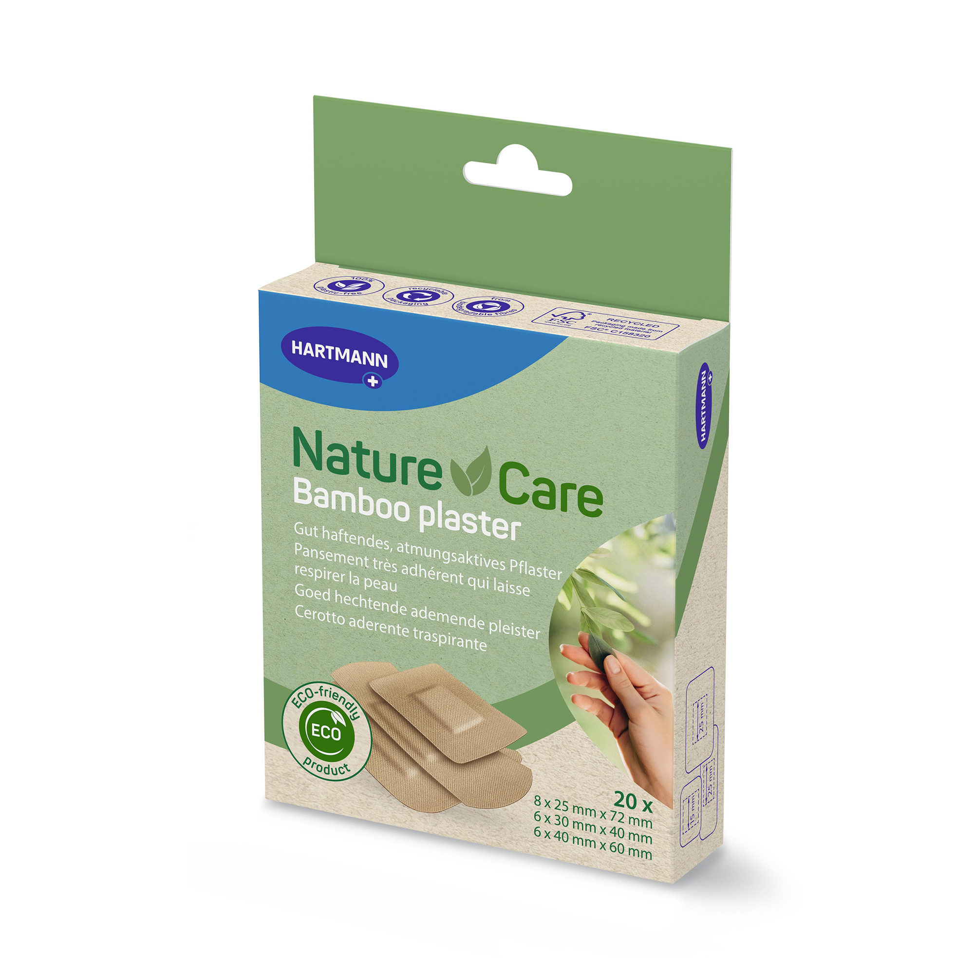 Hartmann Nature Care, Bamboo plaster strips in 3 different sizes, in a folding box
