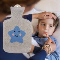 Hot water bottle with knitted cotton cover in different variants