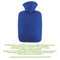 Hugo Frosch Classic Hot Water Bottle 1.8 L, Fleece Cover, Red or Blue