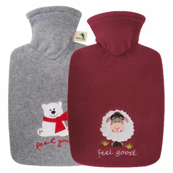Hugo Frosch Classic hot water bottle 1.8 L, fleece cover "feel good", gray or red