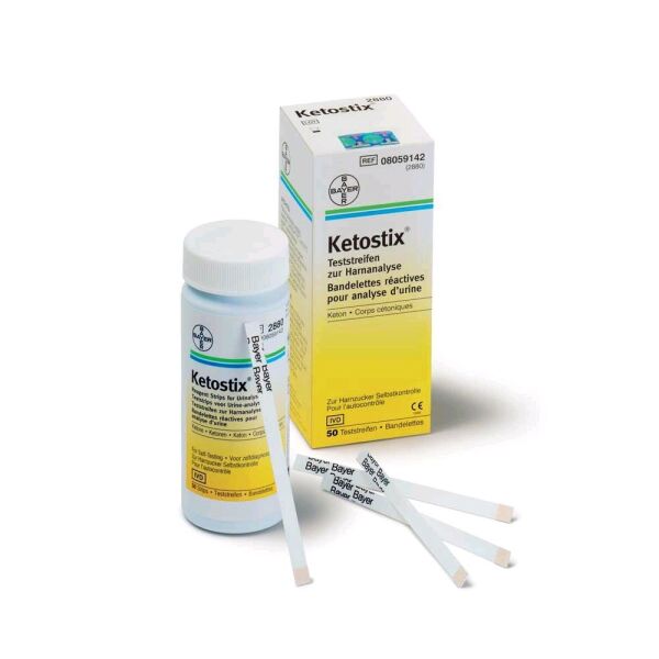 Bayer KetostixÂ® urine test strips, urinary sugar, acetoacetic, 50 items