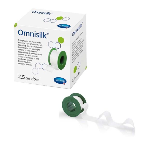 Omnisilk Fixation Plaster made of artificial silk, 5 m, 1 roll